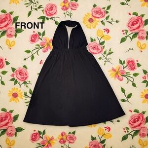 Express Elegant Black Halter Midi Dress